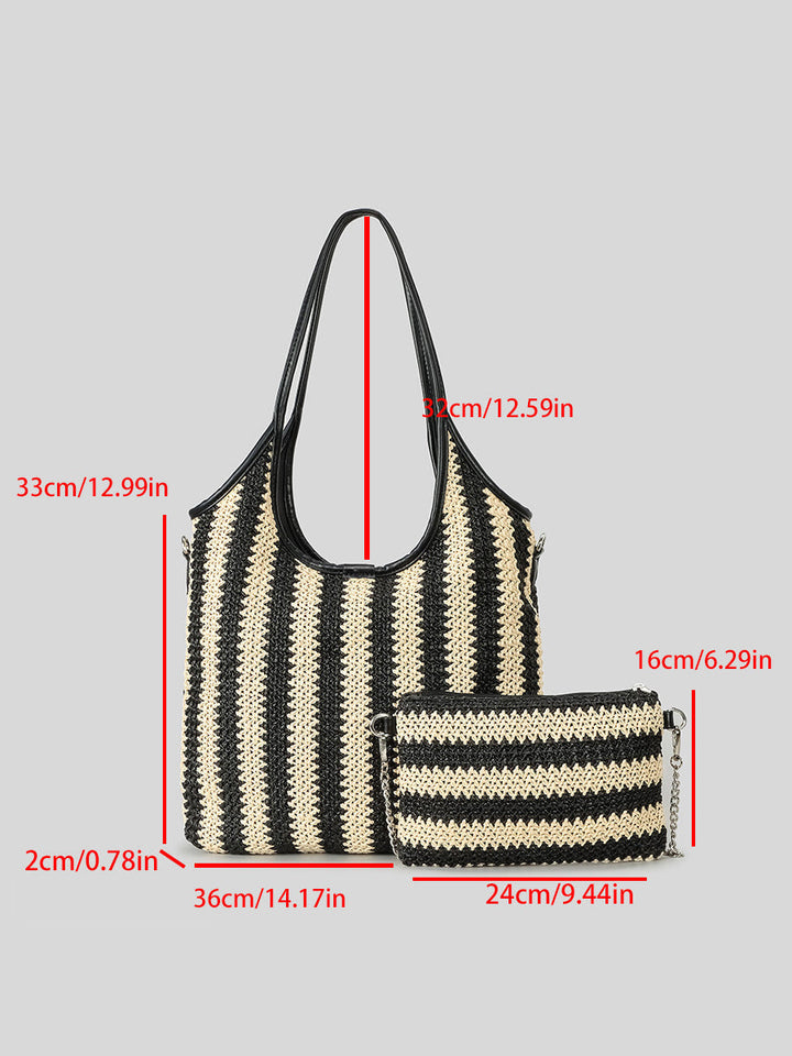 Borsa a spalla in paglia a righe vintage