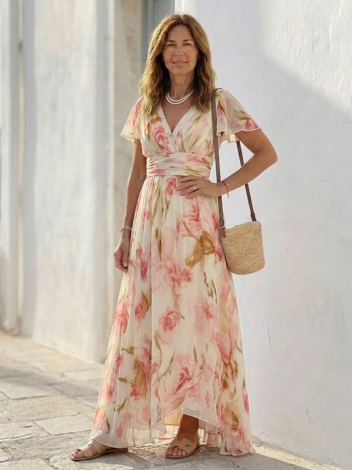 Elara | Abito lungo a fiori scollo V