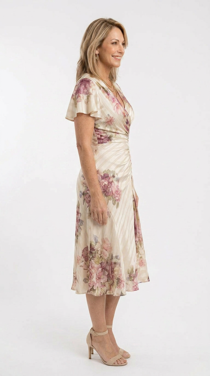 Alba | Abito midi in satin floreale elegante retrò