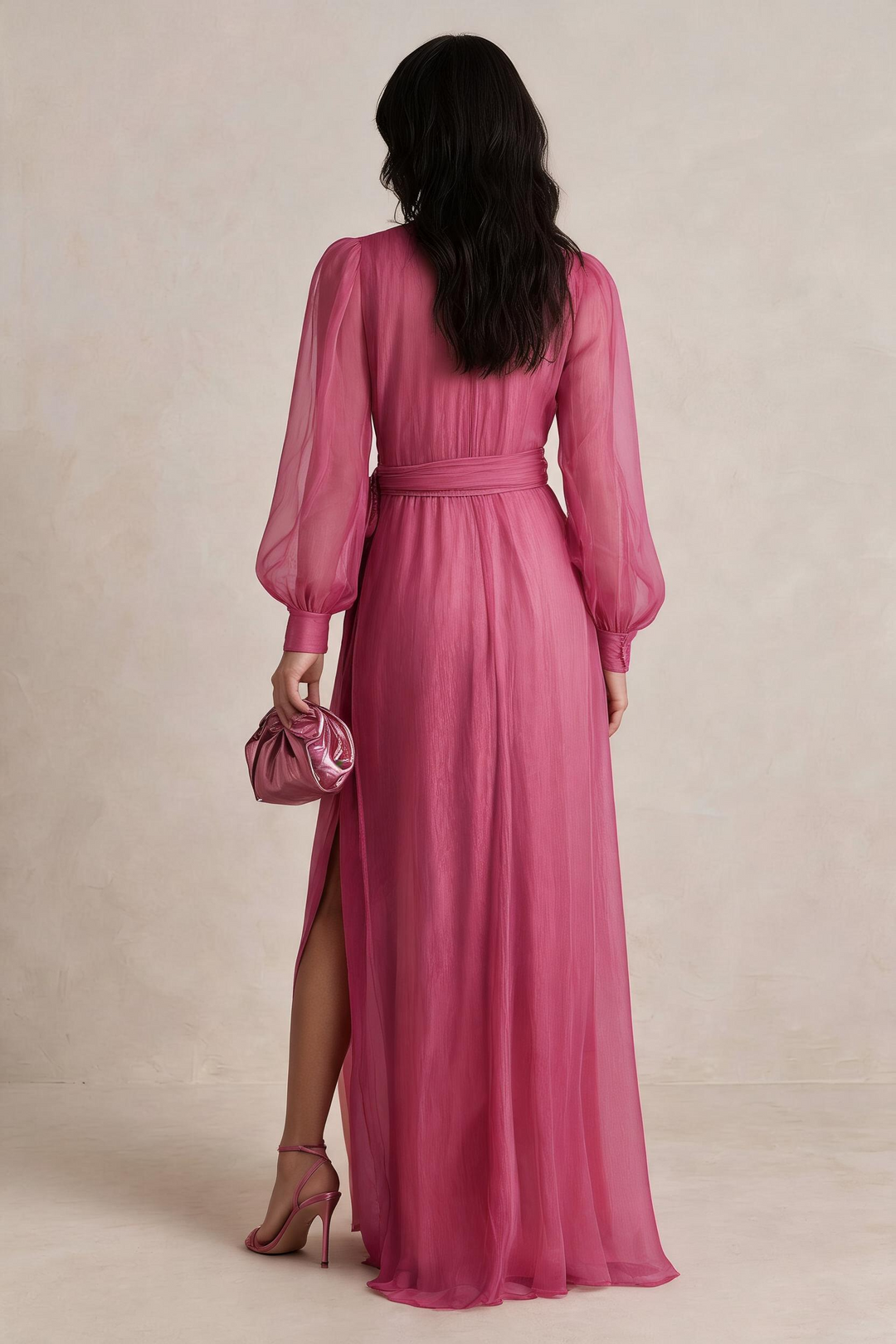 CHIARA | Abito Lungo Chiffon Rosa Perla