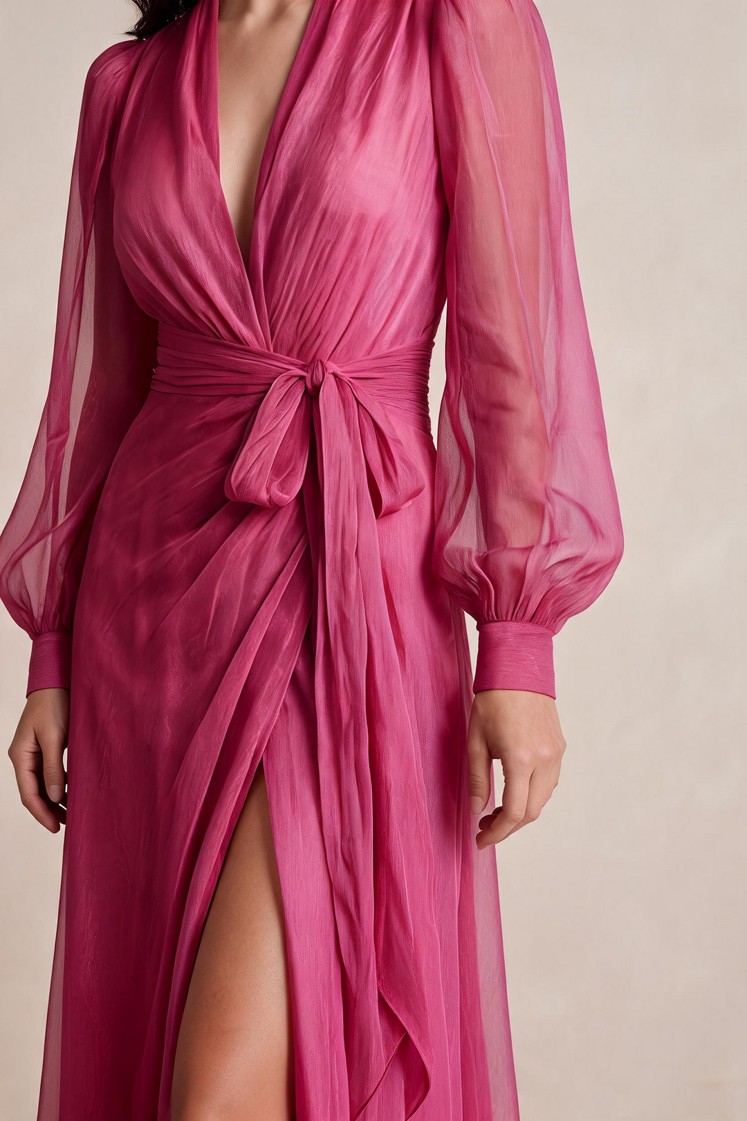 CHIARA | Abito Lungo Chiffon Rosa Perla