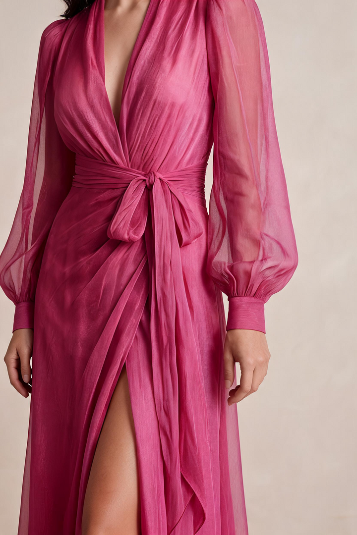 CHIARA | Abito Lungo Chiffon Rosa Perla