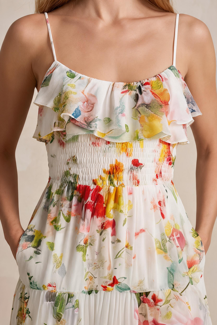 ELISA | Maxi Abito Floreale Tiered Chiffon