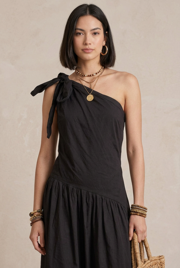 SELENA | Maxi Abito Monospalla Nero