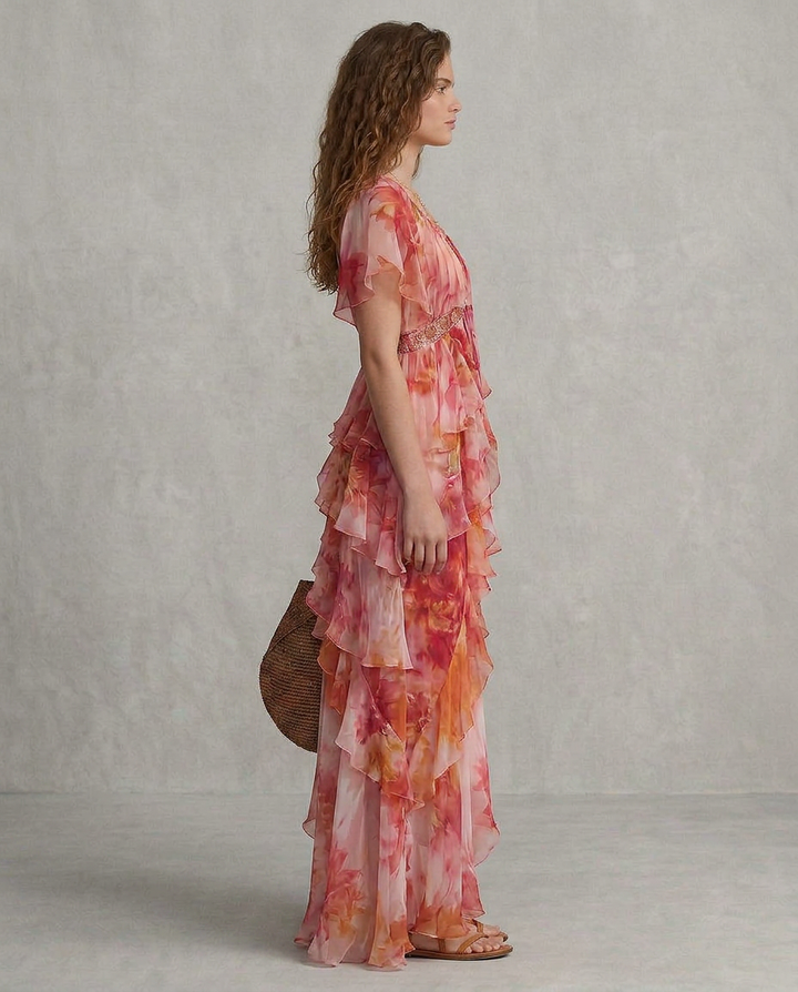 LUNA | Abito Boho Floreale con Balze