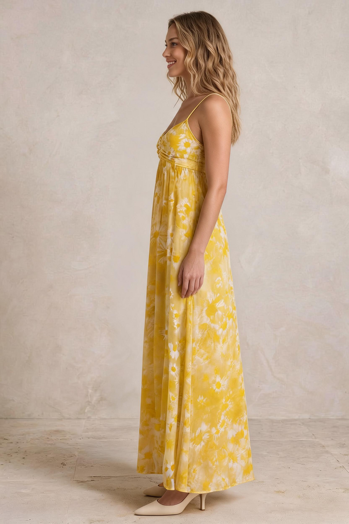 LUNA | Maxi Abito Chiffon Floreale Giallo