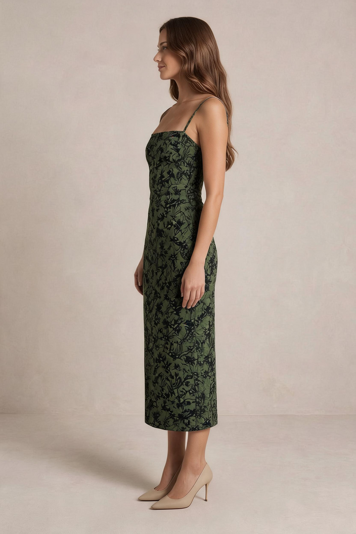 EMILIA | Midi Slip Dress Floreale Verde