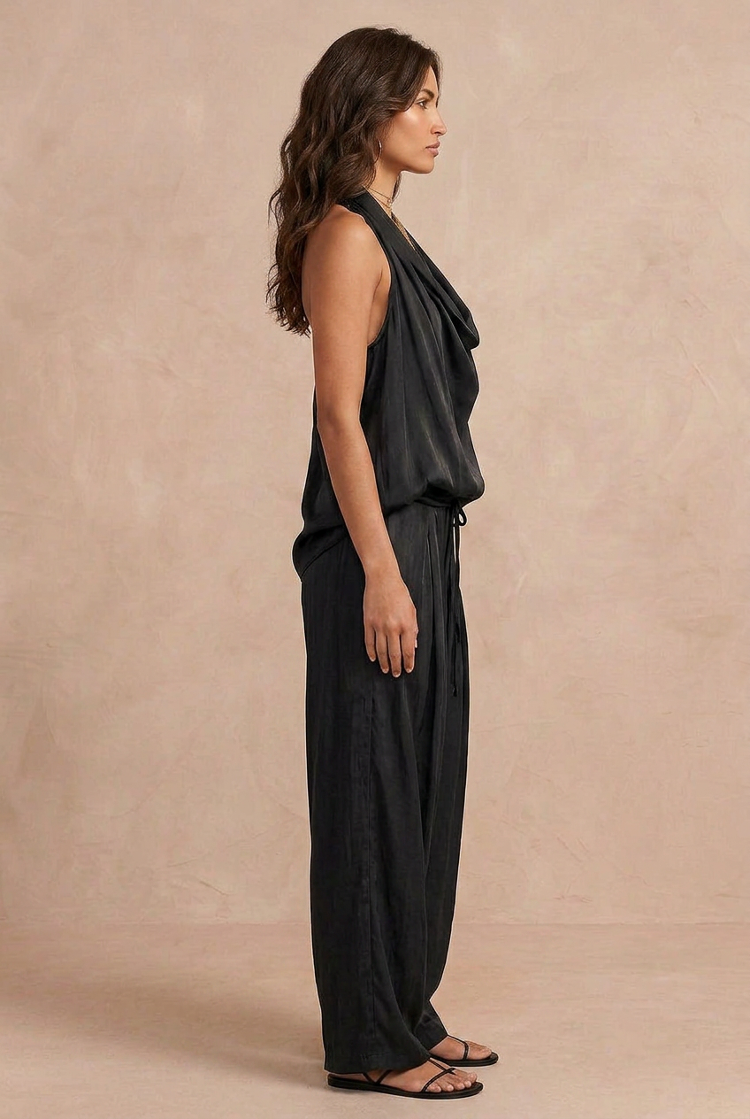 Aurora | Set top senza maniche con collo all'americana e pantaloni plissettati
