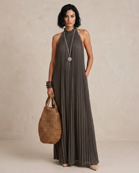 LIRA | Maxi Abito Halter Plissé Grigio