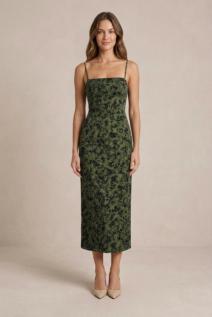 EMILIA | Midi Slip Dress Floreale Verde