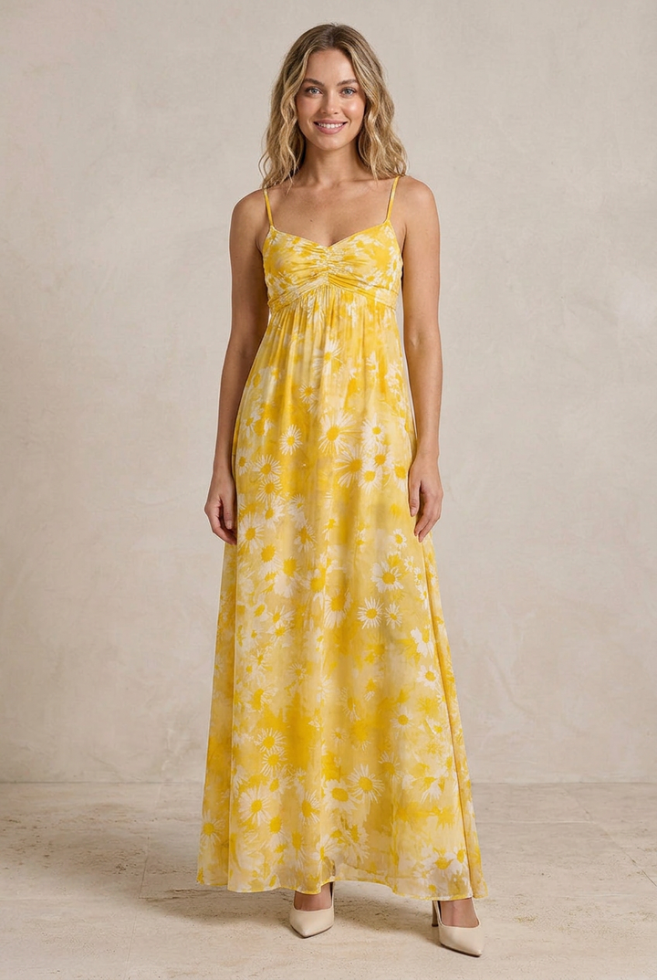 LUNA | Maxi Abito Chiffon Floreale Giallo