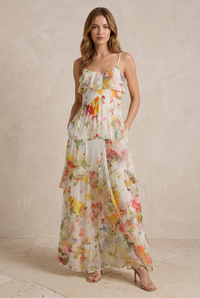 ELISA | Maxi Abito Floreale Tiered Chiffon