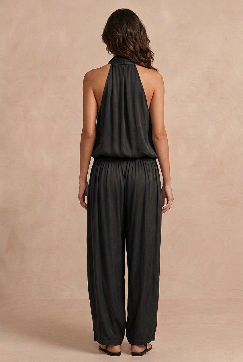 Aurora | Set top senza maniche con collo all'americana e pantaloni plissettati