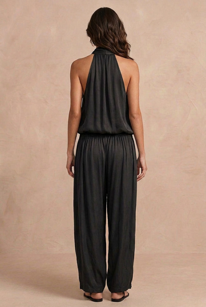 Aurora | Set top senza maniche con collo all'americana e pantaloni plissettati